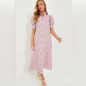 Women's Pink Floral Button-Front Midi Dress
